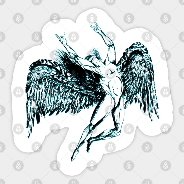 ICARUS THROWS THE HORNS - midnight blue Sticker by shethemastercovets